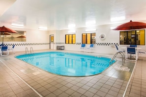 Indoor pool, open 8 AM to 11 PM, pool loungers