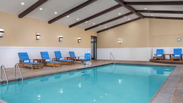 Indoor pool, open 6 AM to 11 PM, pool loungers