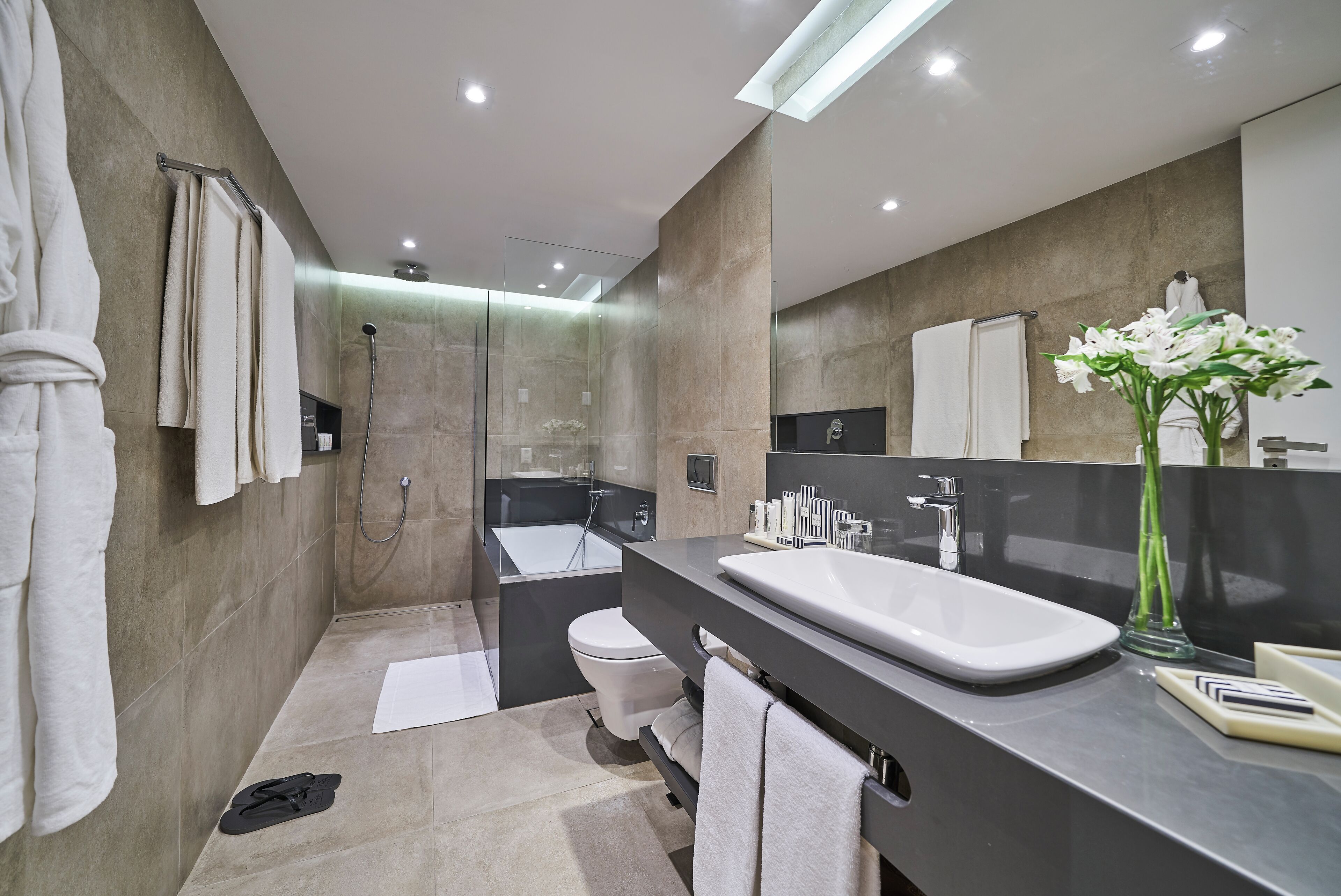 free toiletries, hair dryer, bathrobes, slippers