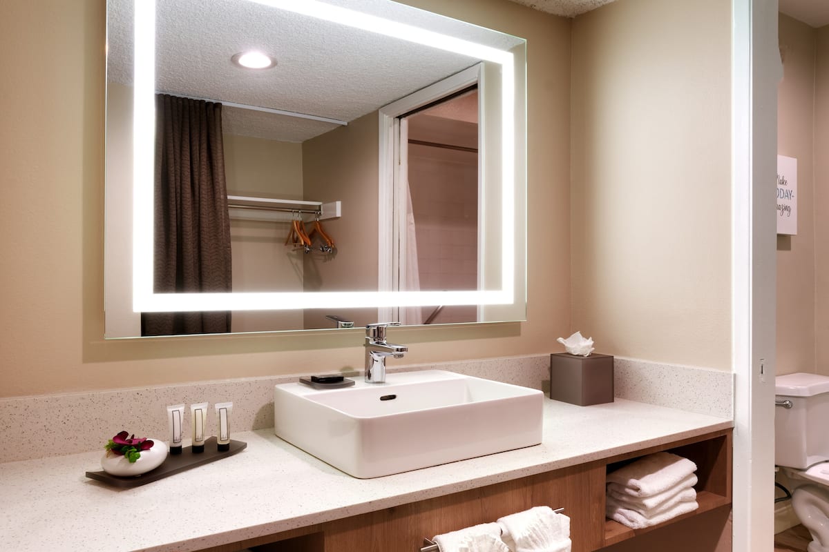 free toiletries, hair dryer, towels