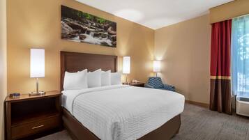Premium bedding, pillowtop beds, desk, blackout drapes