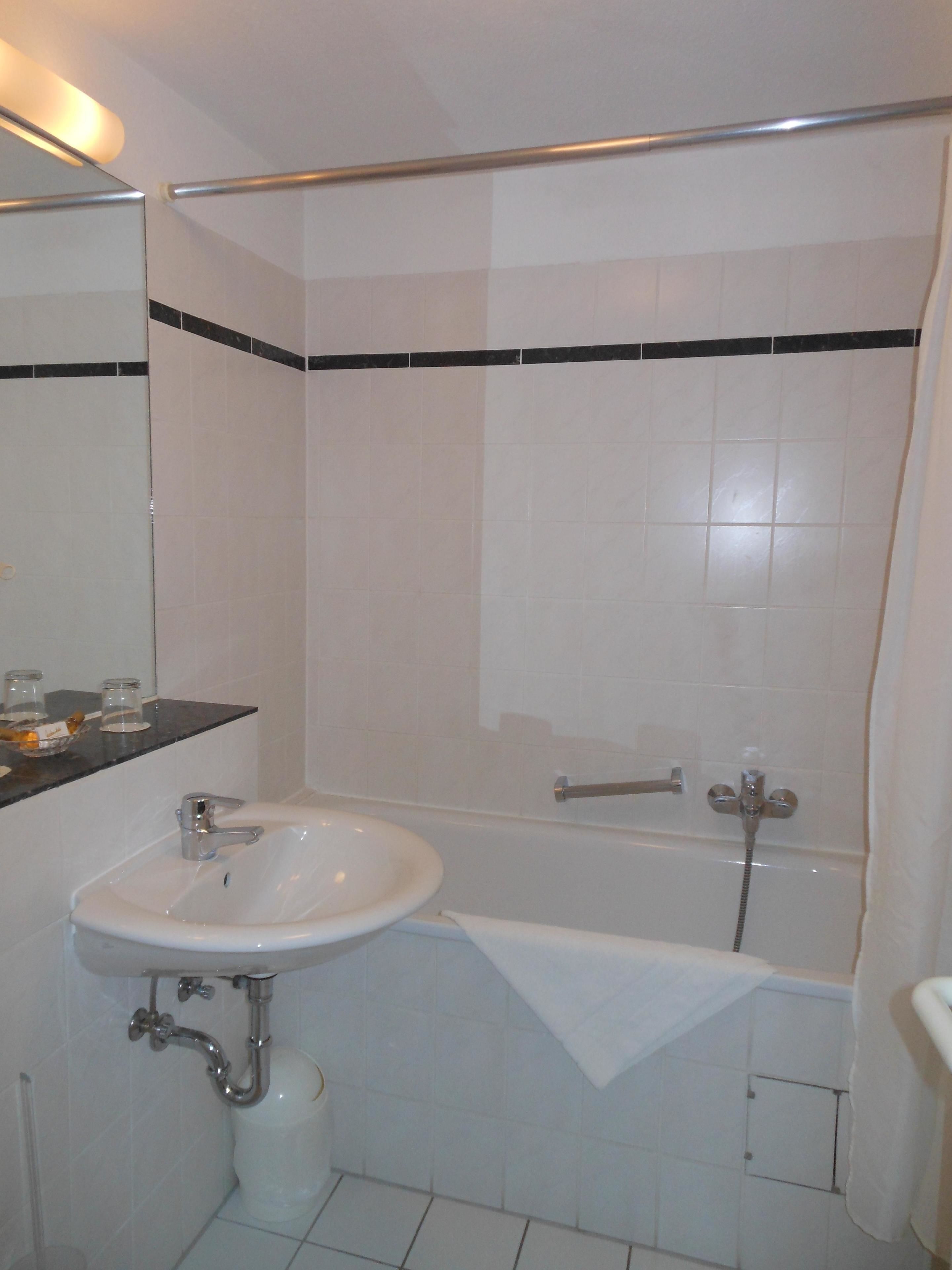 combined shower/bathtub, free toiletries, hair dryer, towels