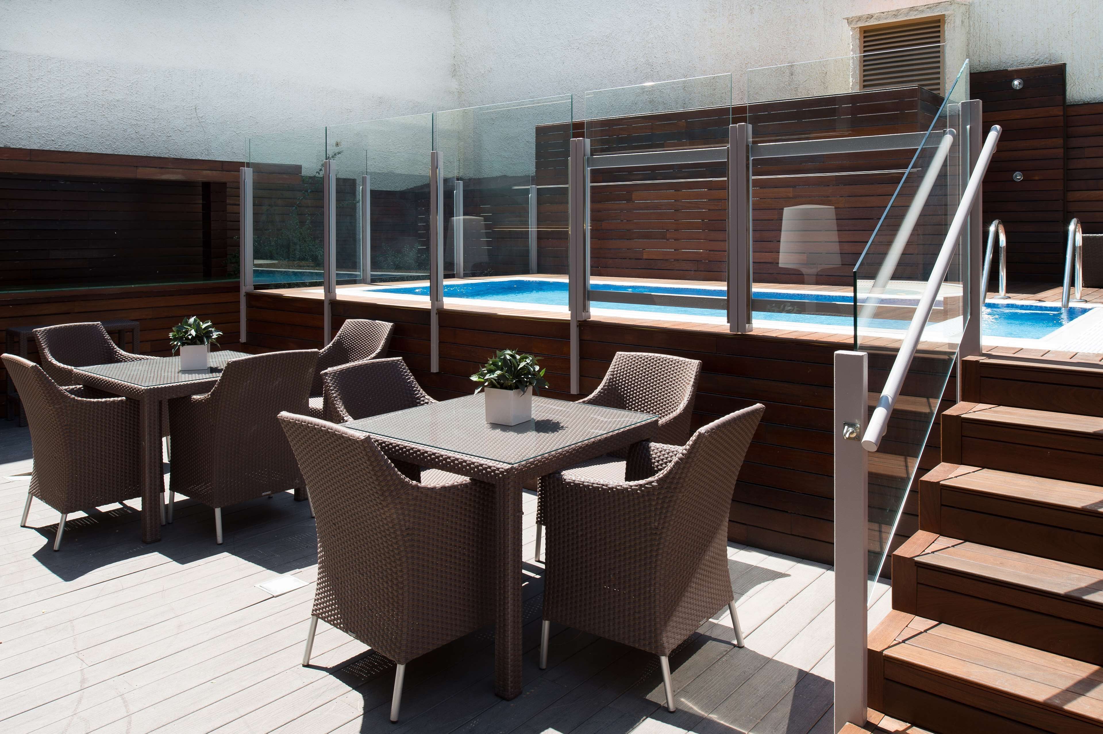 Outdoor pool, pool umbrellas, pool loungers