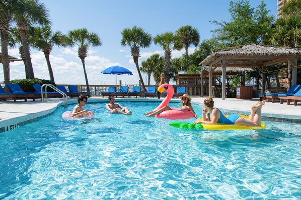 Outdoor pool, pool loungers