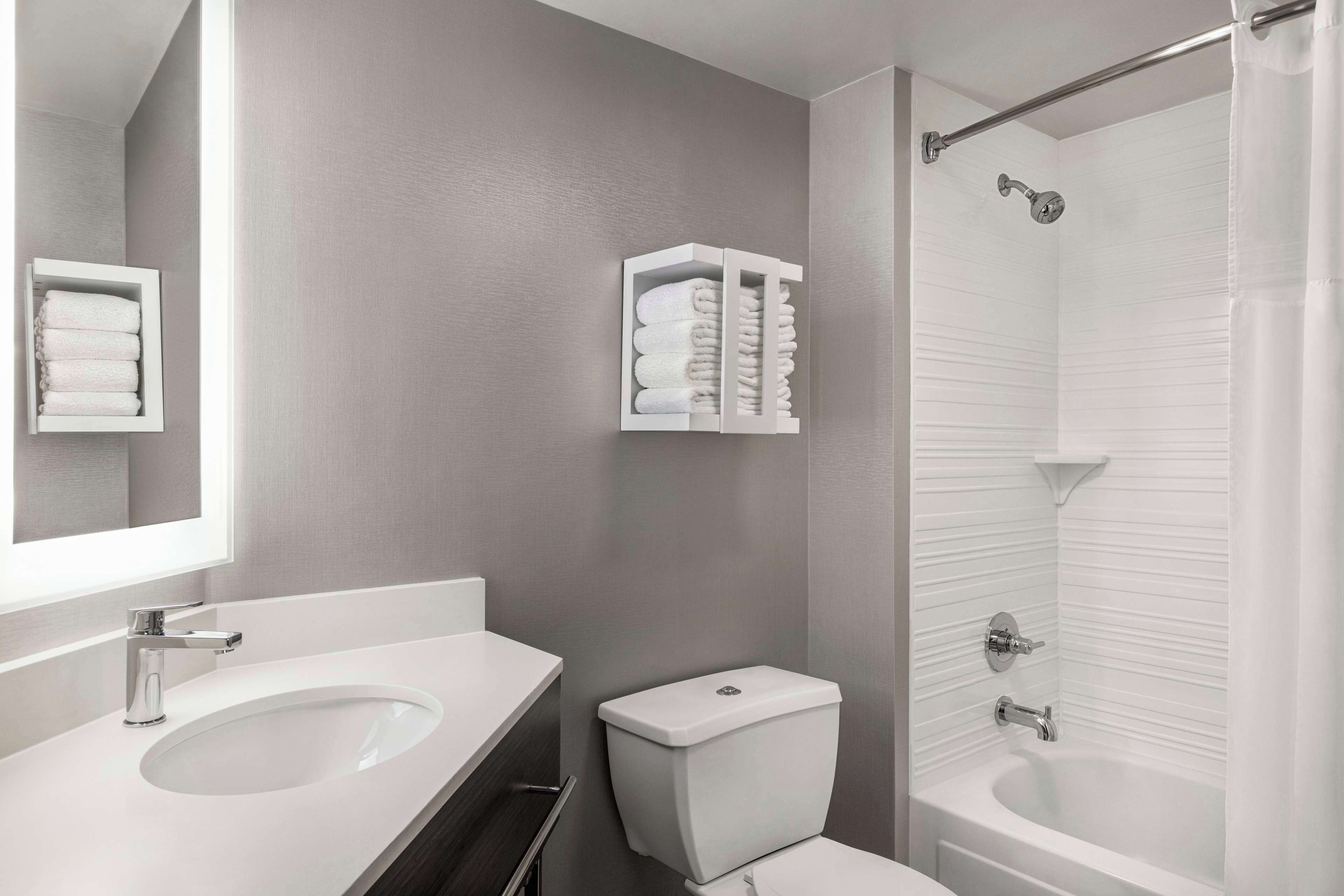 combined shower/bathtub, free toiletries, hair dryer, towels