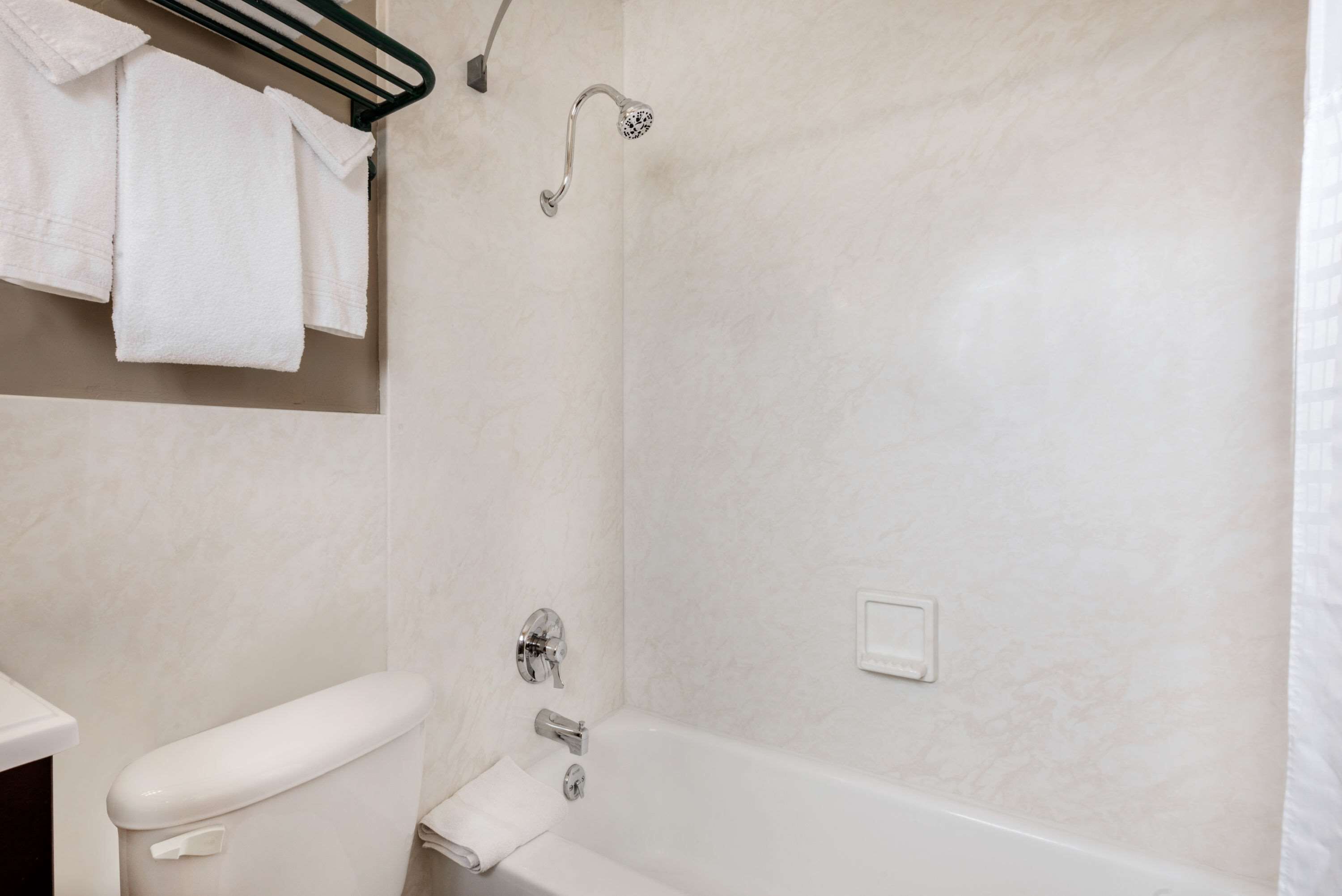 Un baño con inodoro, bañera y ducha.