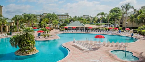 3 outdoor pools, pool umbrellas