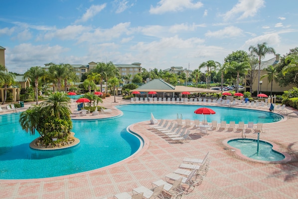 3 outdoor pools, pool umbrellas