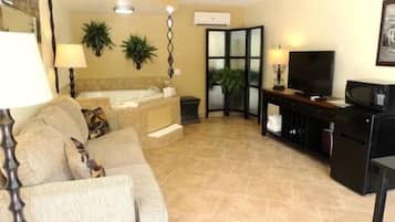 27-inch flat-screen TV with cable channels, TV