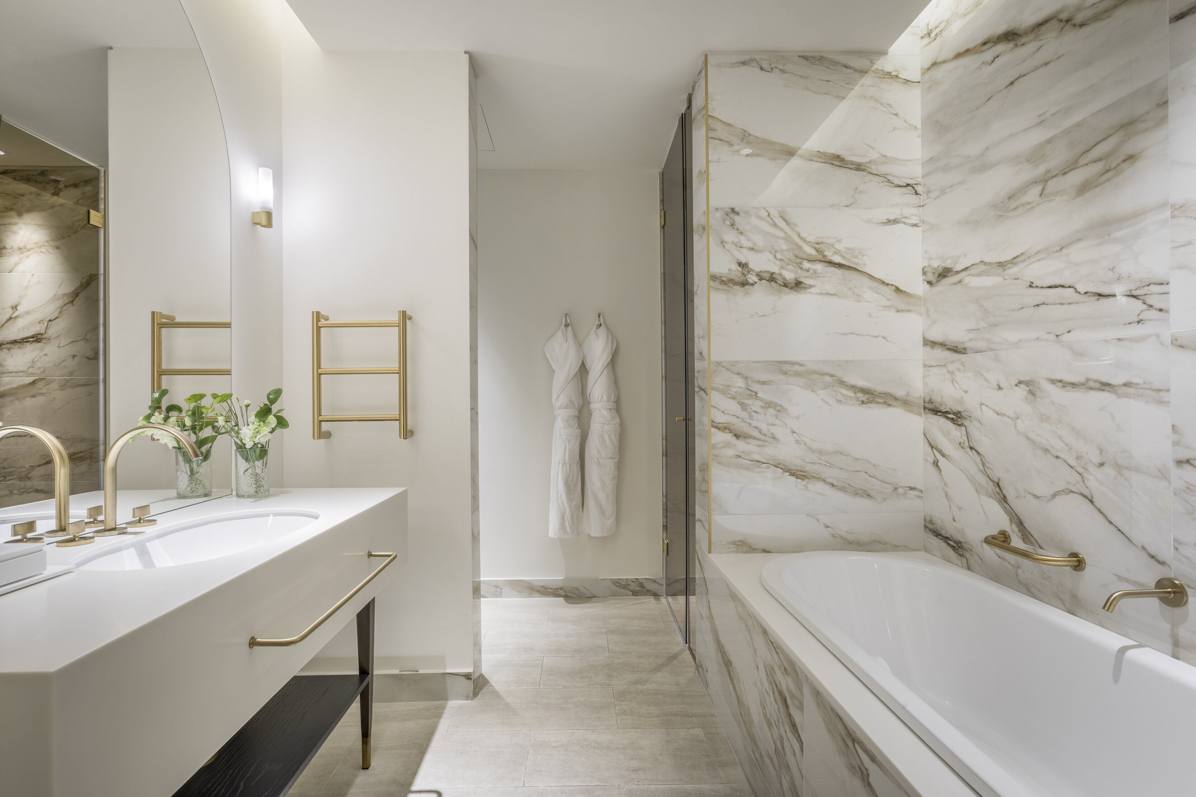 rainfall showerhead, eco-friendly toiletries, hair dryer, bathrobes