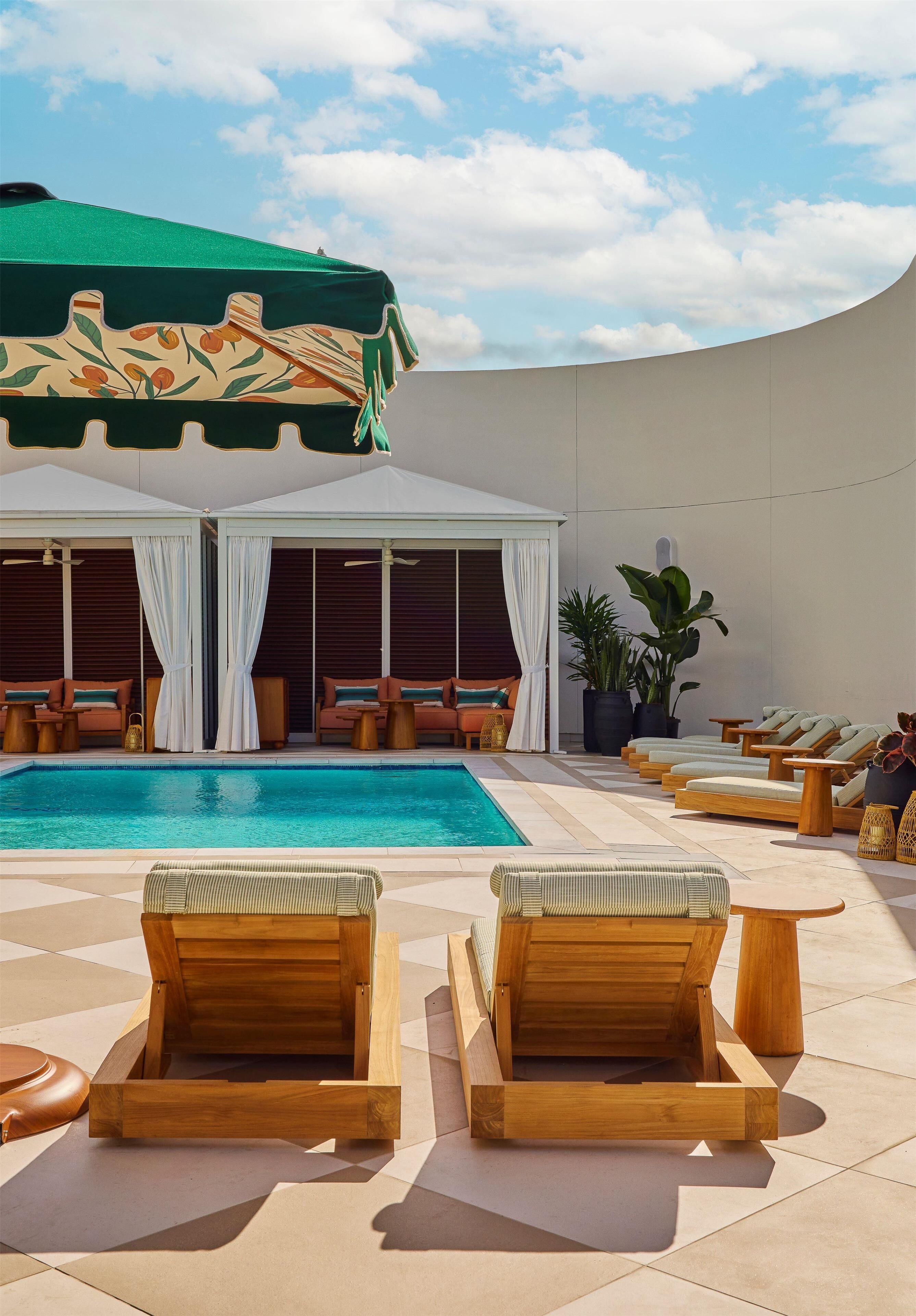 Outdoor pool, open 11:00 AM to 6:00 PM, sun loungers