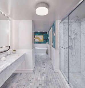 Suite – signature, 1 kingsize-seng, balkong | Bad | Miljøvennlige toalettsaker, hårføner, badekåper og tøfler