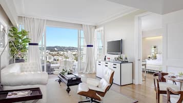 Suite, 1 King Bed, Balcony (Beverly Hills) | Living area | 65-inch flat-screen TV with cable channels, TV