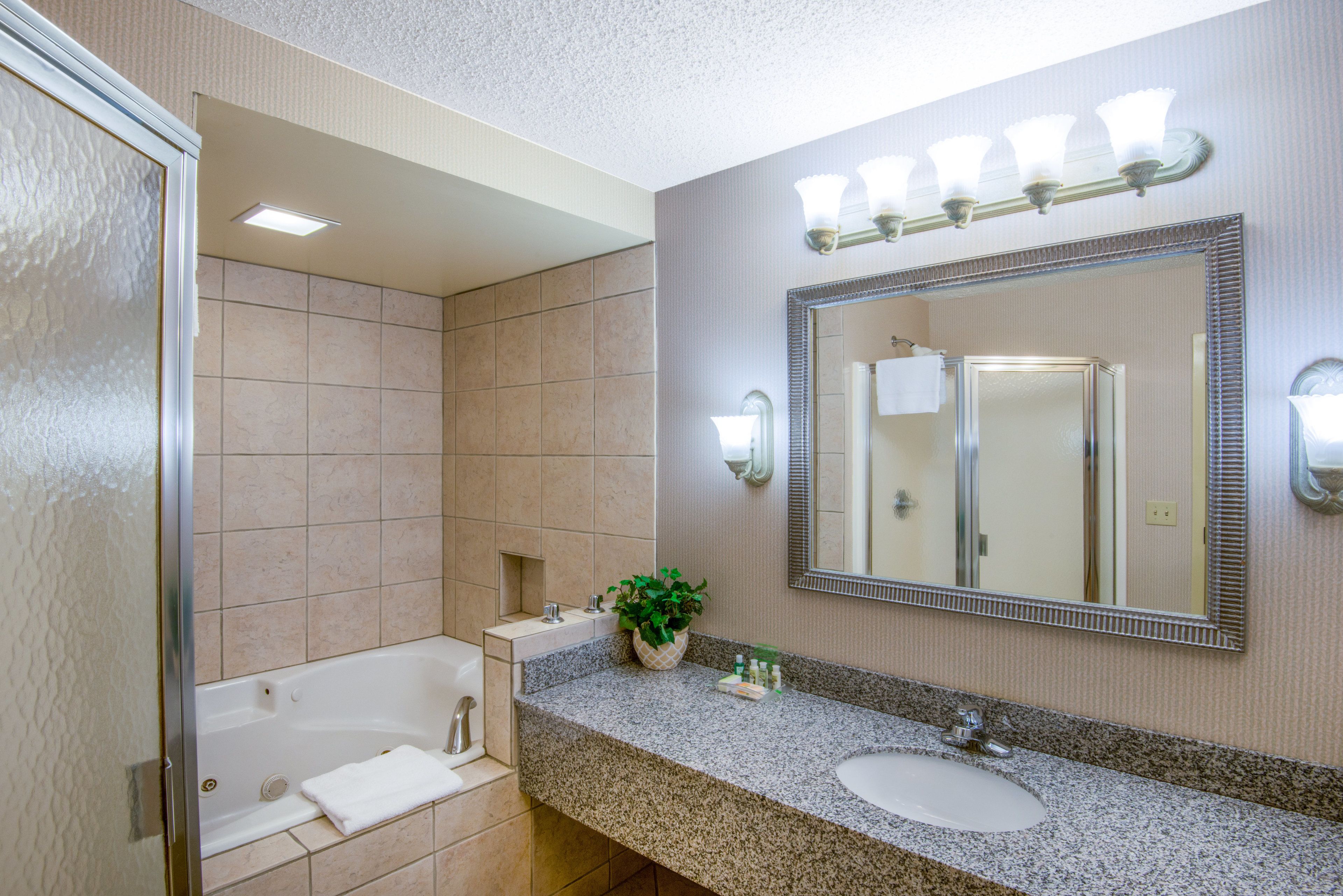 suite, 1 king bed | bathroom | combined shower/bathtub, free toiletries, hair dryer, towels