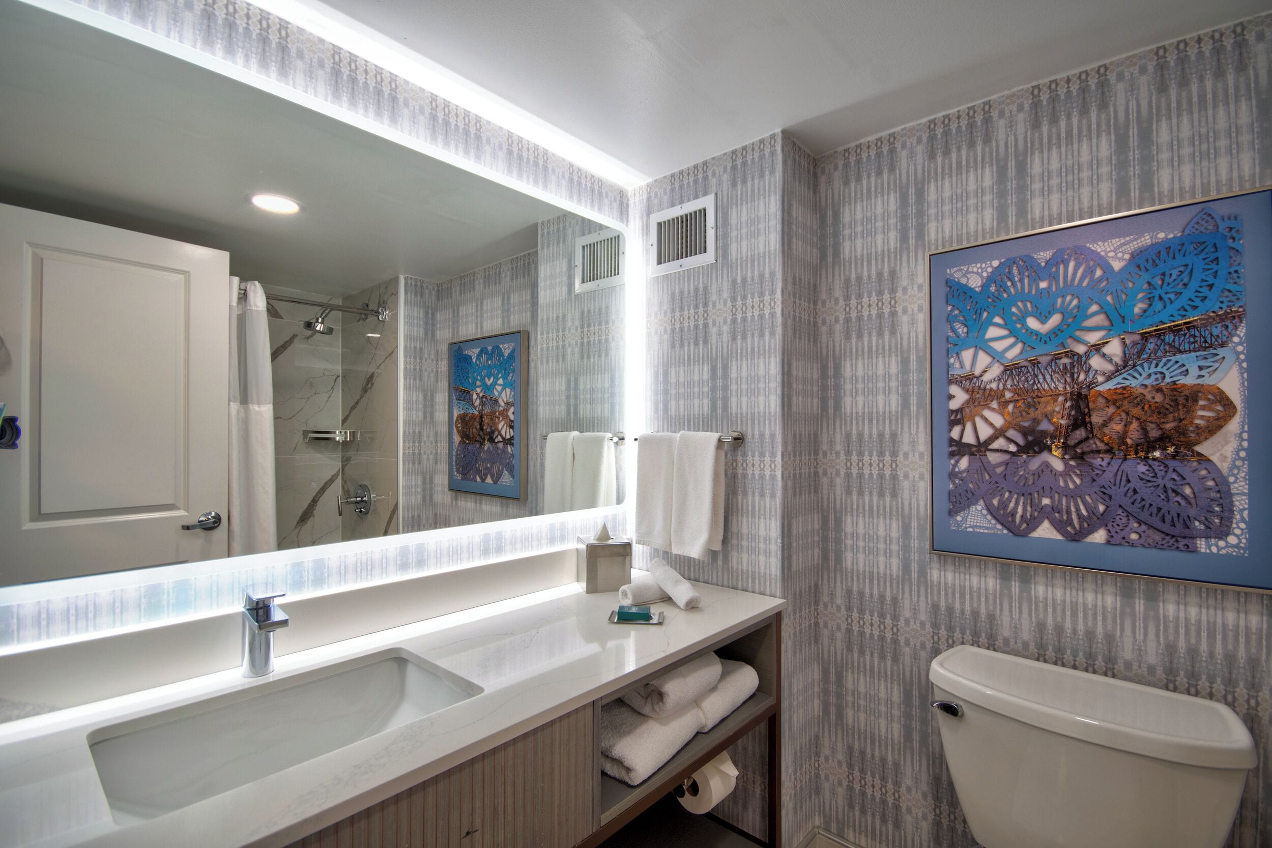 Shower, eco-friendly toiletries, hair dryer, towels