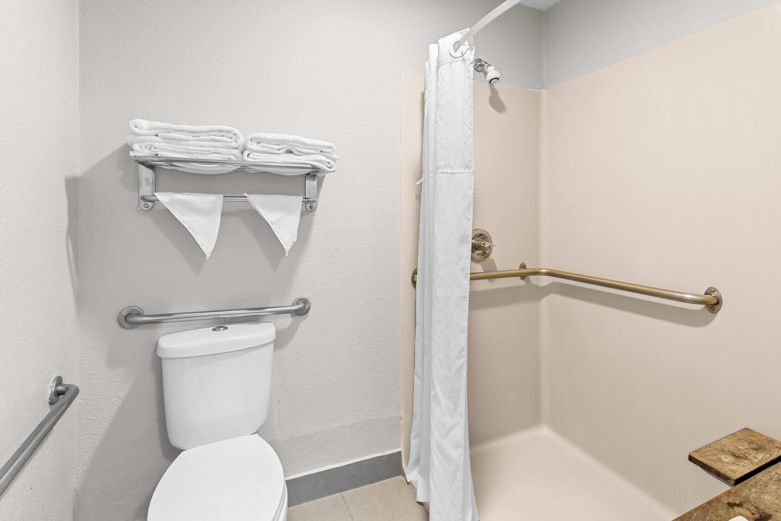Room, 2 Double Beds, Accessible, Non Smoking (Mobility, Roll-In Shower) | Accessible bathroom