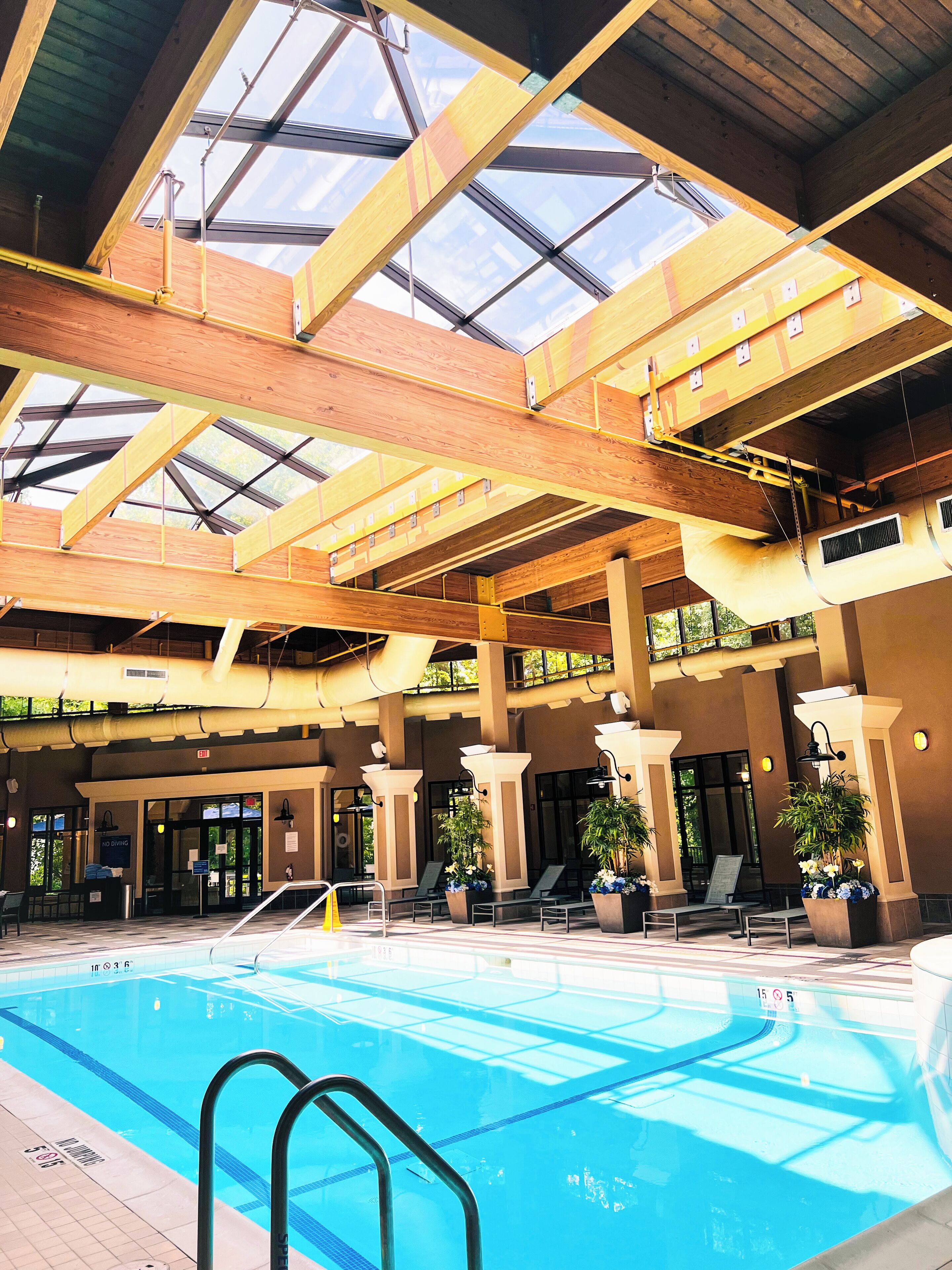 indoor pool, open 10:00 am to 10:00 pm, lifeguards on site