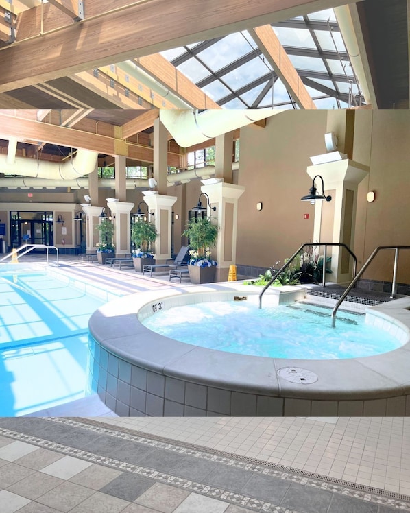 Indoor pool, open 10:00 AM to 10:00 PM, lifeguards on site