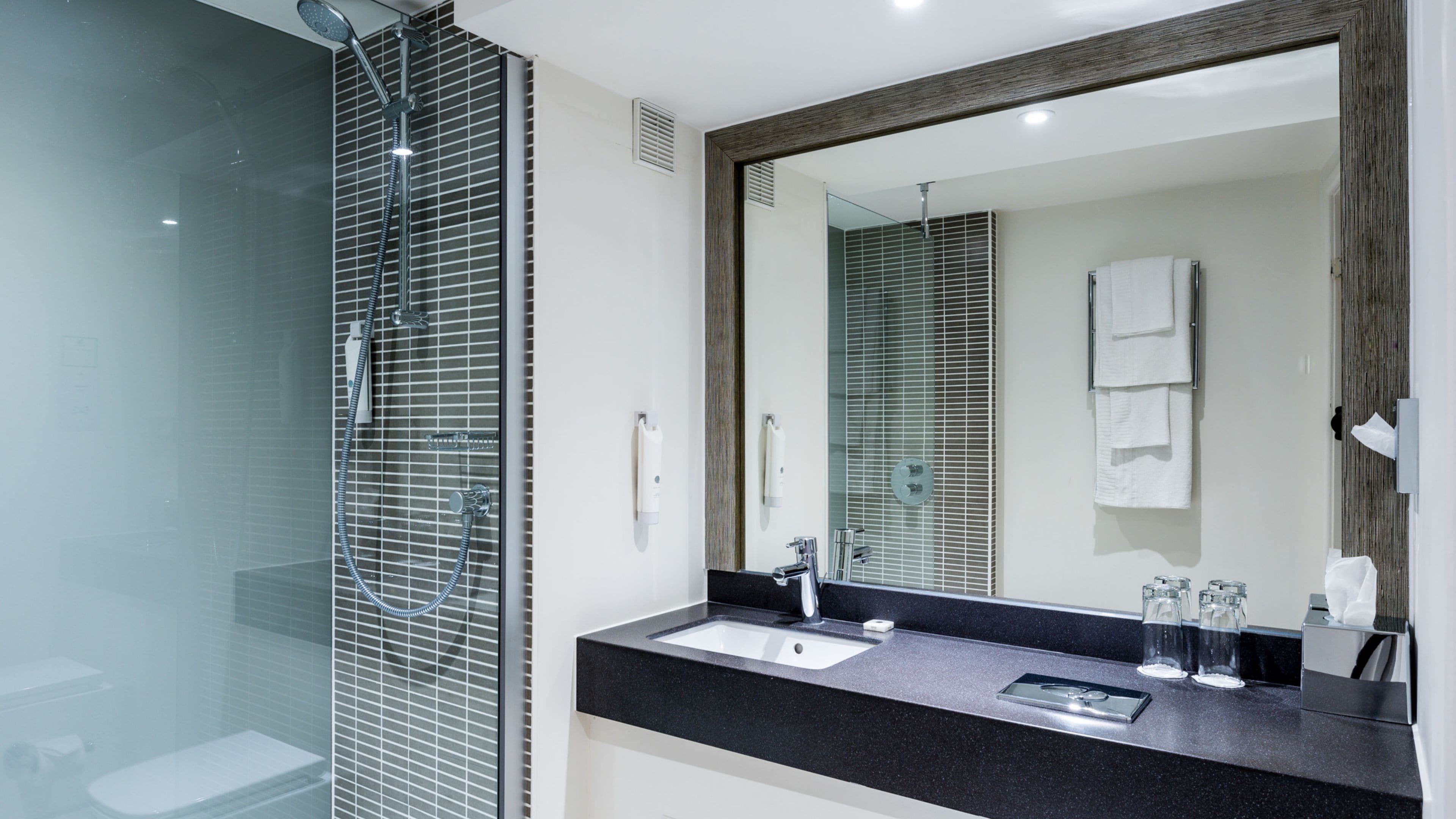 hydromassage showerhead, towels