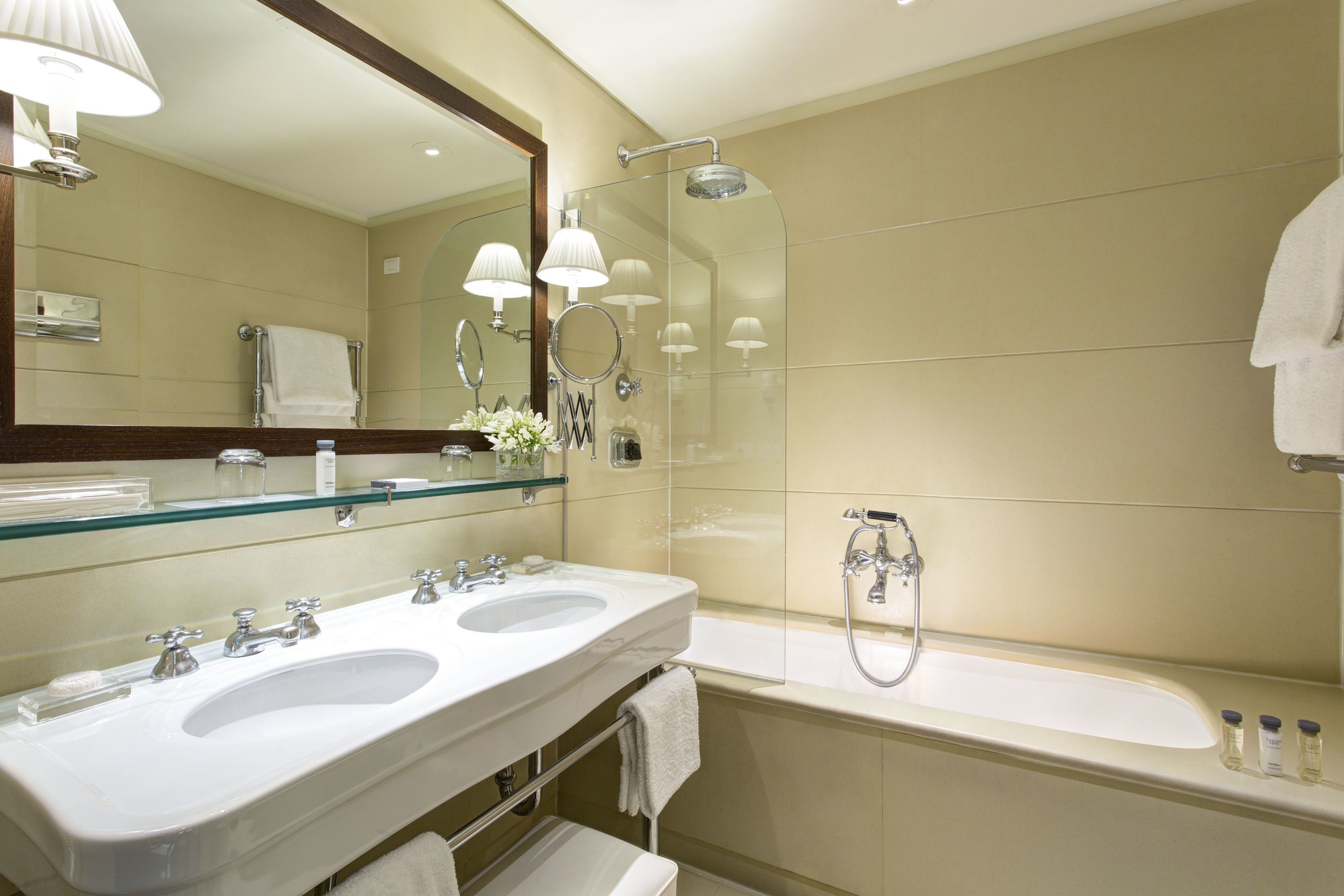 gallery studio | bathroom | combined shower/bathtub, rainfall showerhead, designer toiletries