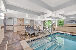 Indoor pool, open 7:00 AM to 10:00 PM, sun loungers