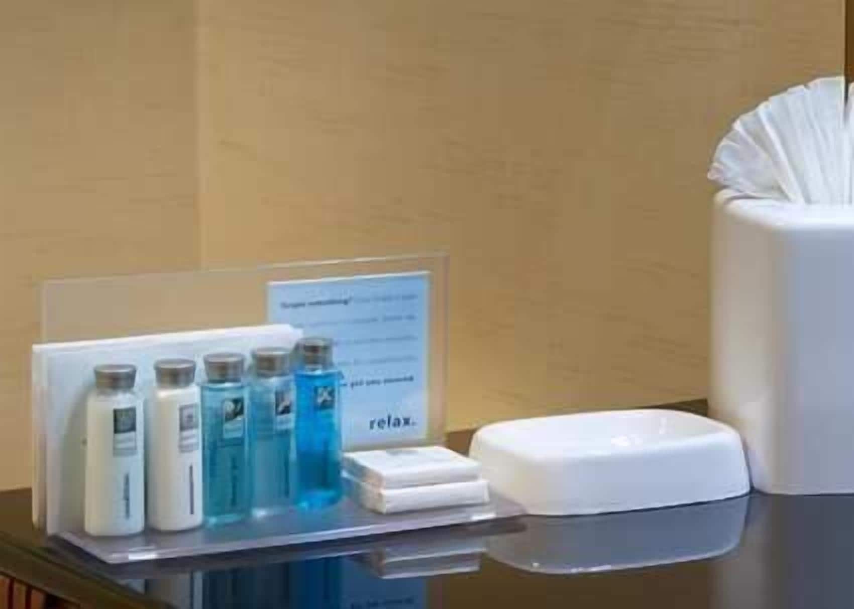 free toiletries, hair dryer, towels