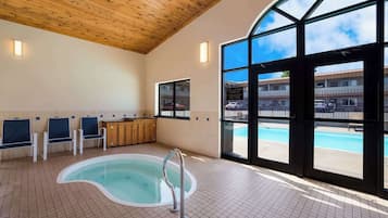 Indoor pool, outdoor pool, sun loungers