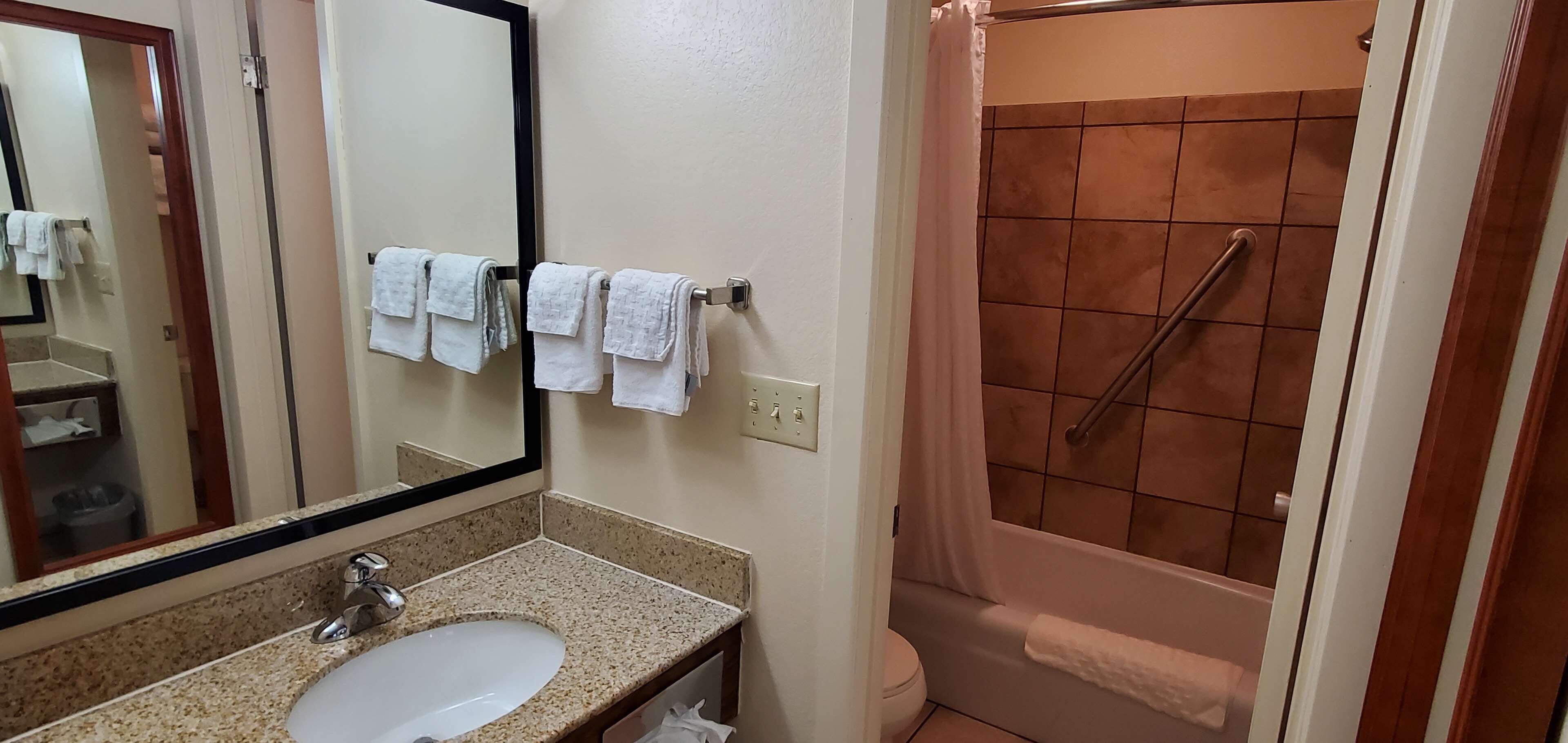 standard room, 1 king bed, non smoking, refrigerator & microwave | bathroom | eco-friendly toiletries, hair dryer, towels