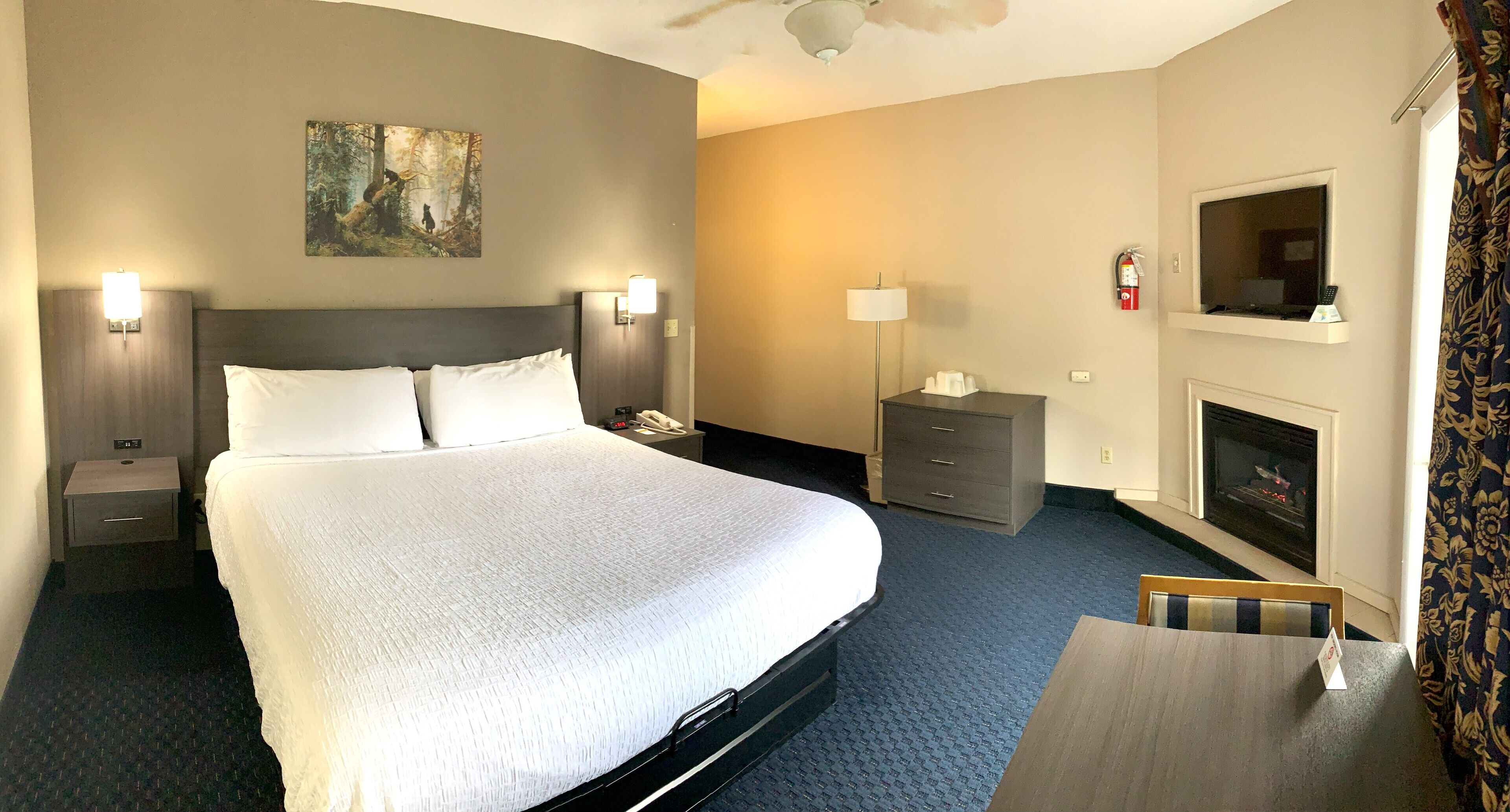 Desk, blackout curtains, iron/ironing board, free cots/infant beds