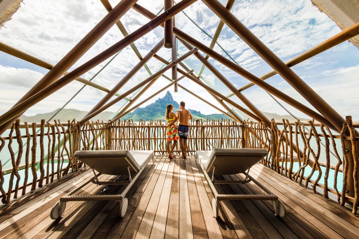 villa, 2 bedrooms, overwater (otemanu mountain view) | terrace/patio