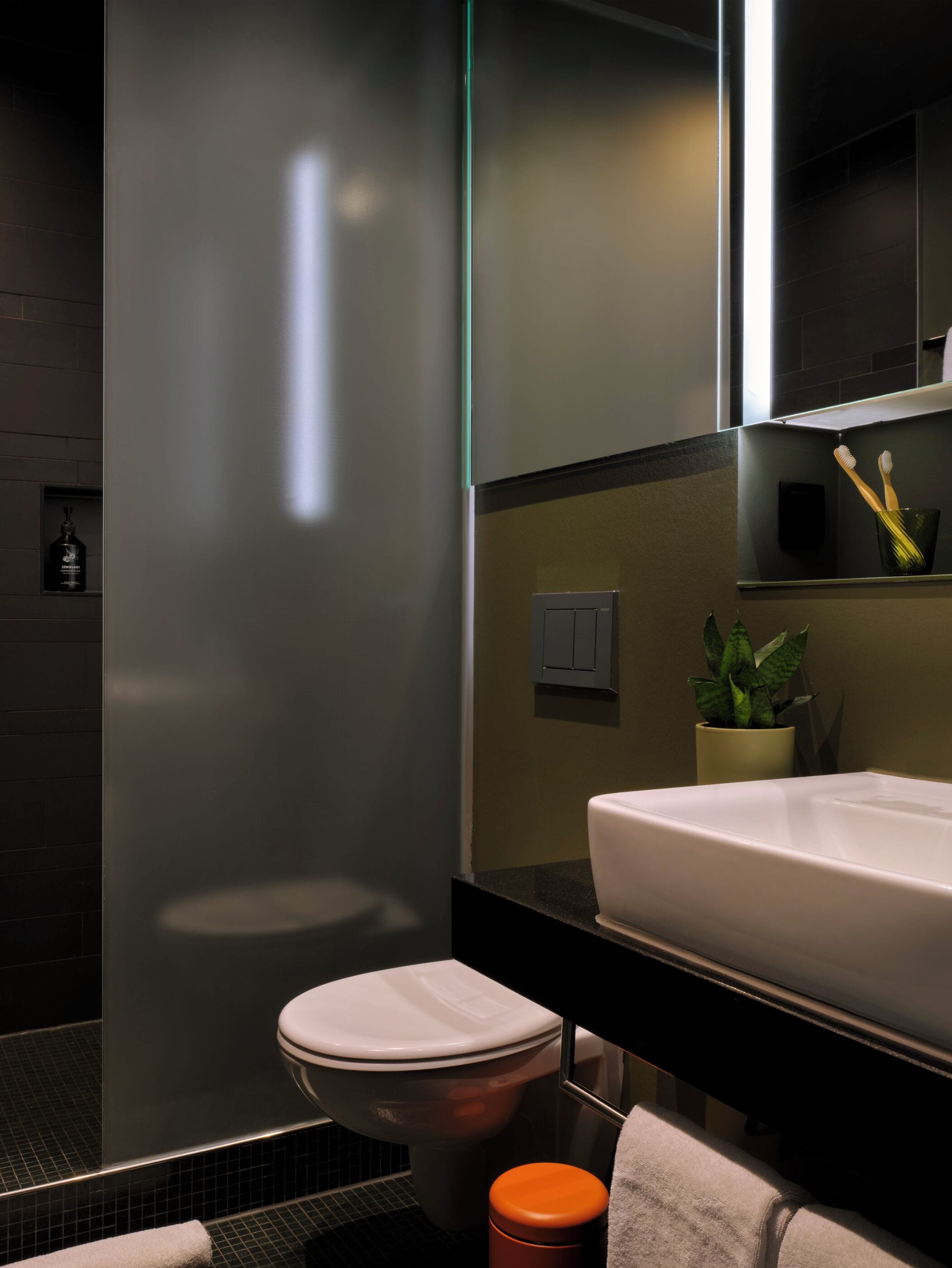 large room | bathroom | shower, rainfall showerhead, free toiletries, hair dryer