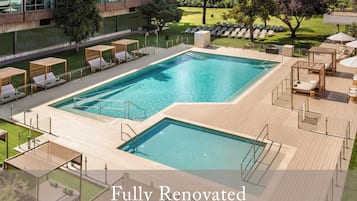 Seasonal outdoor pool, open 11 AM to 8:00 PM, sun loungers