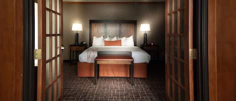 Laptop workspace, blackout curtains, soundproofing, iron/ironing board