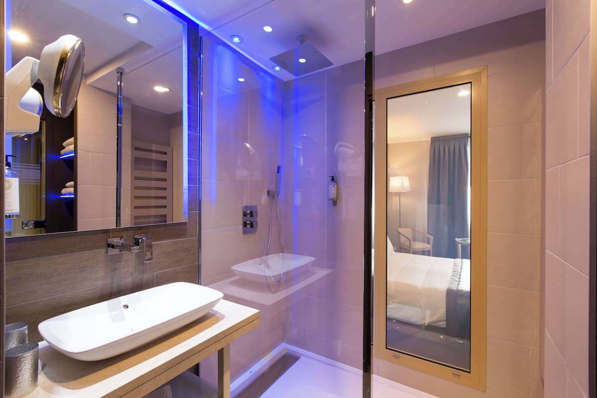 free toiletries, hair dryer, bathrobes, towels