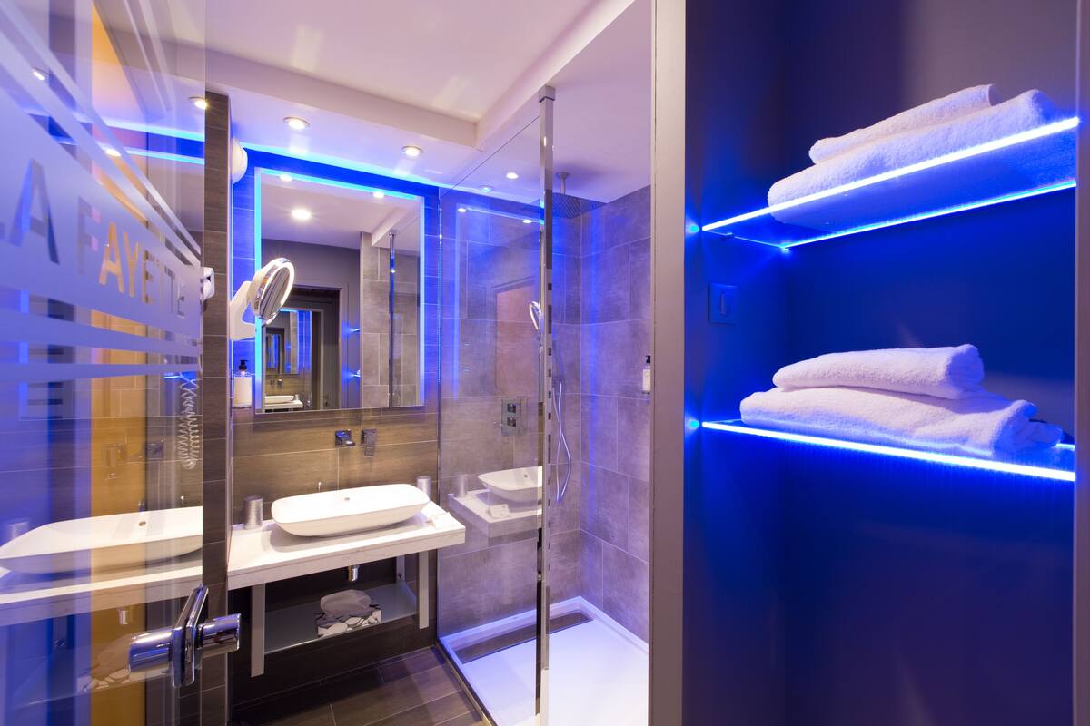 free toiletries, hair dryer, bathrobes, towels