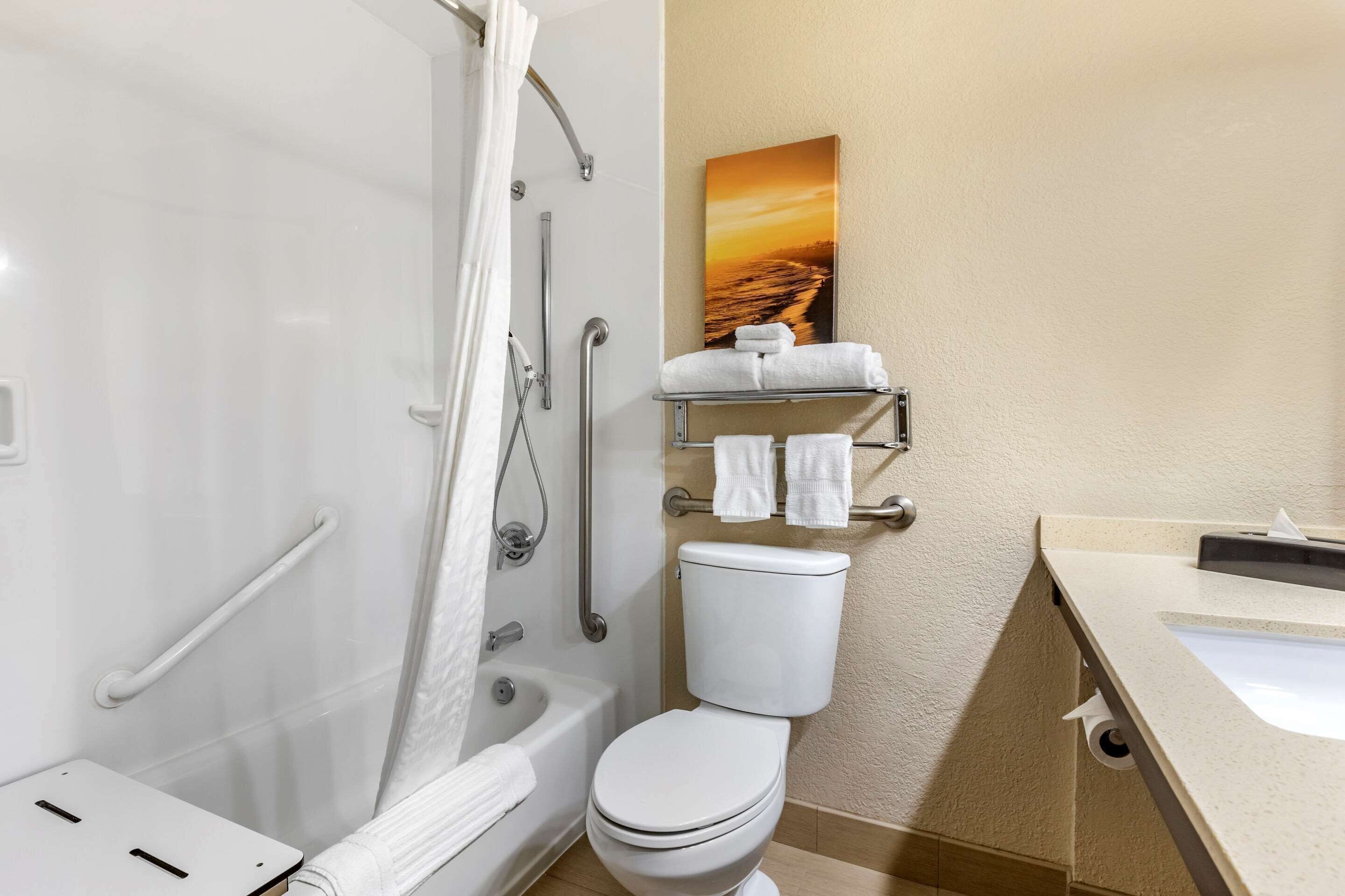 standard room, 1 king bed, accessible tub, non smoking | bathroom | combined shower/bathtub, free toiletries, hair dryer, towels