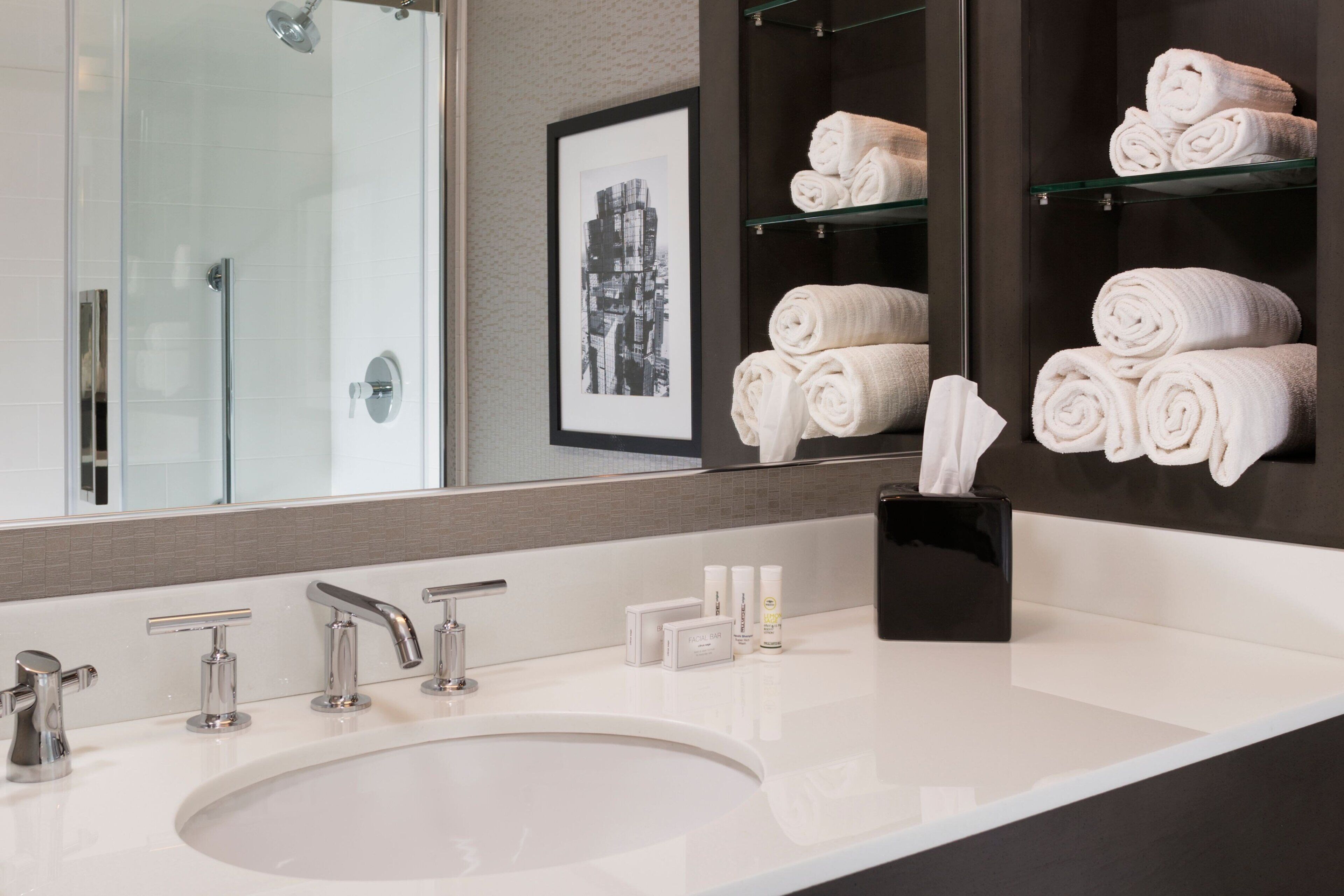 free toiletries, hair dryer, towels