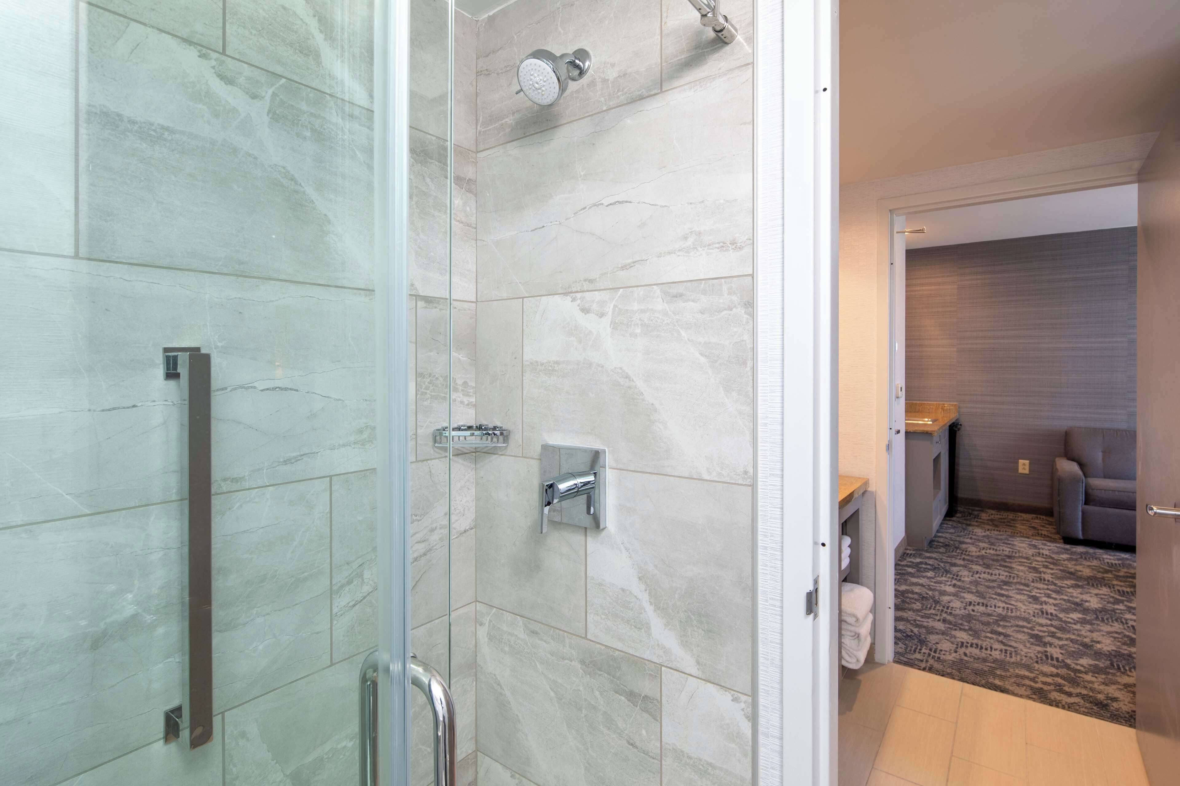 shower, free toiletries, hair dryer, towels