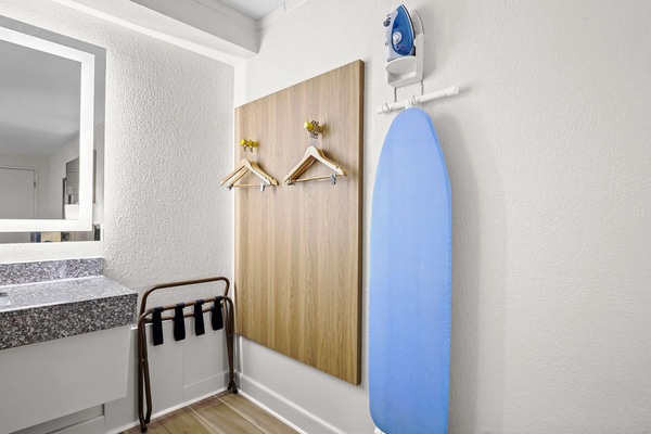 Desk, iron/ironing board, cribs (free), rollaway beds (surcharge)