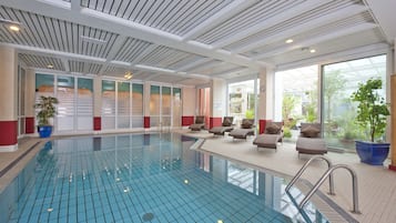 Indoor pool, open 7:00 AM to 9:00 PM, sun loungers