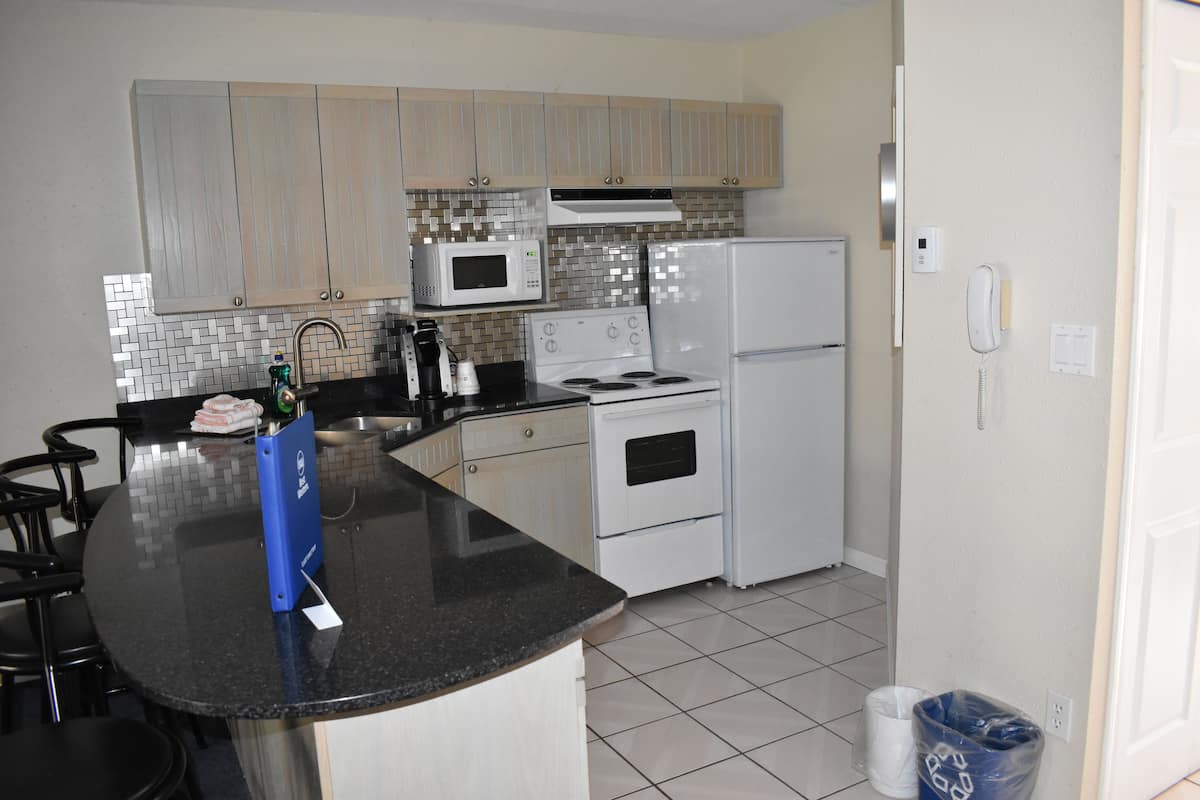 deluxe suite, 1 king bed, non smoking, kitchen | private kitchen | fridge, microwave, coffee/tea maker, electric kettle