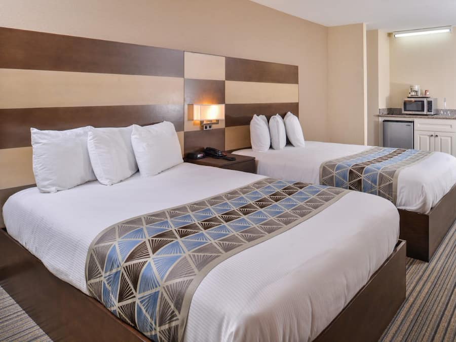 Room, 2 Queen Beds, Non Smoking, Kitchenette | In-room safe, desk, blackout curtains, iron/ironing board