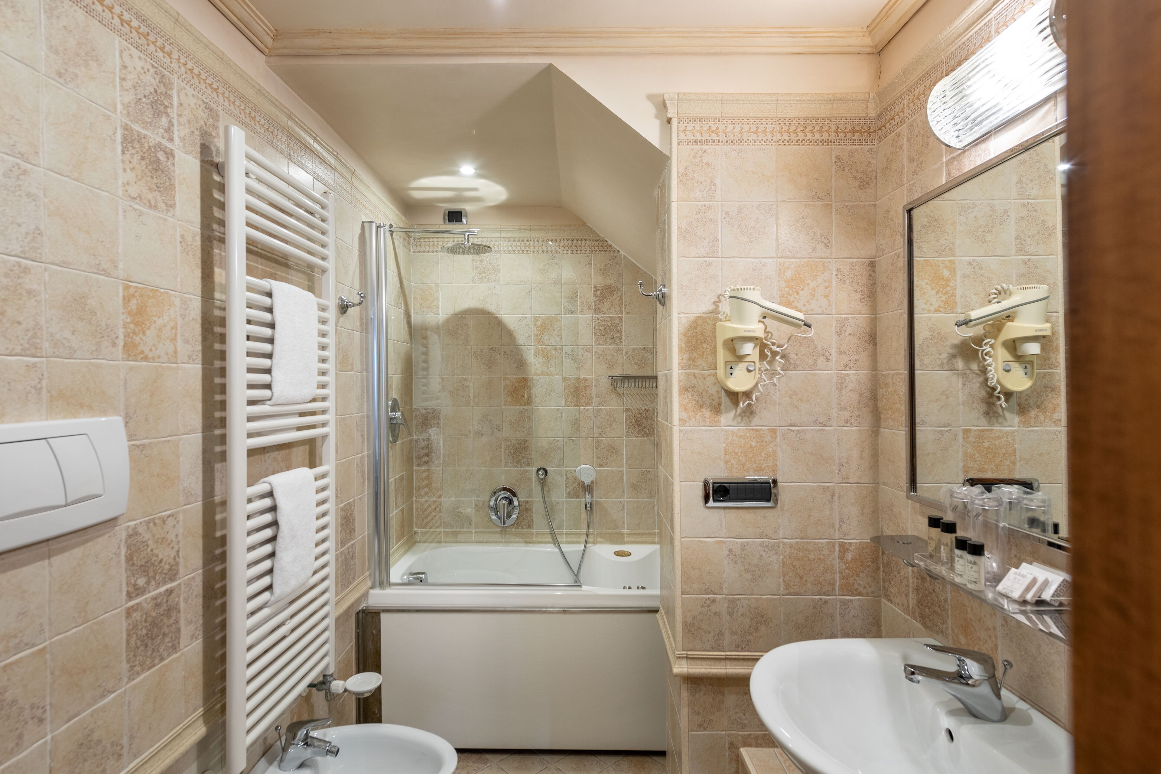 deluxe double room, annex building (no lift) | bathroom | free toiletries, hair dryer, bidet, towels