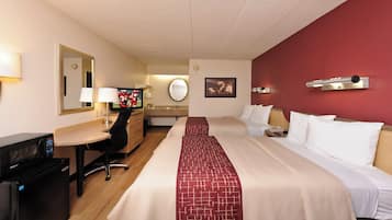 In-room safe, desk, laptop workspace, cribs (free)