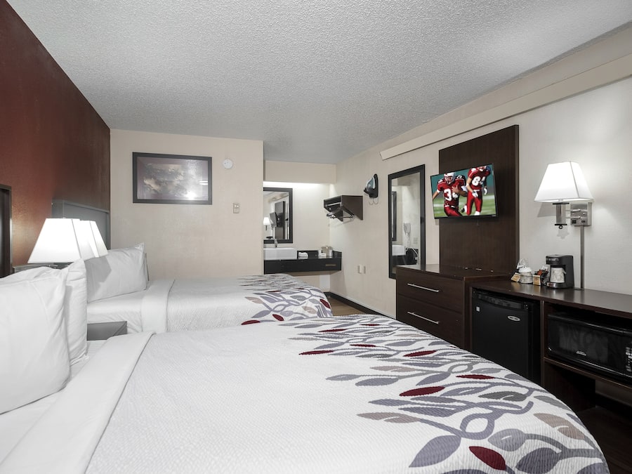 Deluxe Room, 2 Double Beds, Non Smoking | Desk, laptop workspace, blackout drapes, iron/ironing board