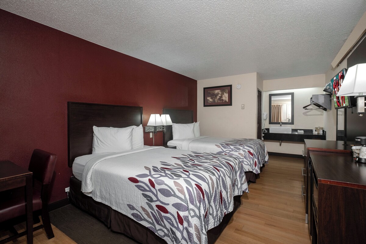 Deluxe Room, 2 Double Beds, Non Smoking | Desk, laptop workspace, blackout drapes, iron/ironing board
