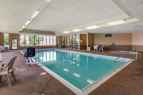 Indoor pool, open 10:00 AM to 10:00 PM, sun loungers