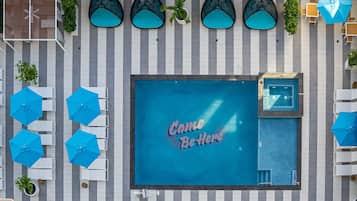 Outdoor pool, free pool cabanas, pool umbrellas