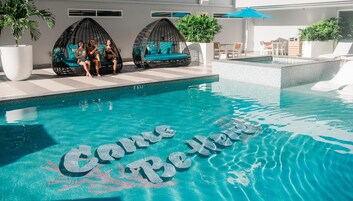 Outdoor pool, free pool cabanas, pool umbrellas