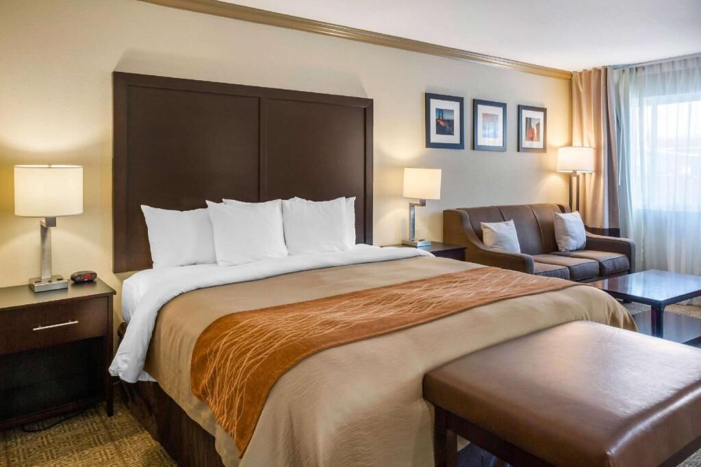Premium bedding, pillowtop beds, desk, laptop workspace